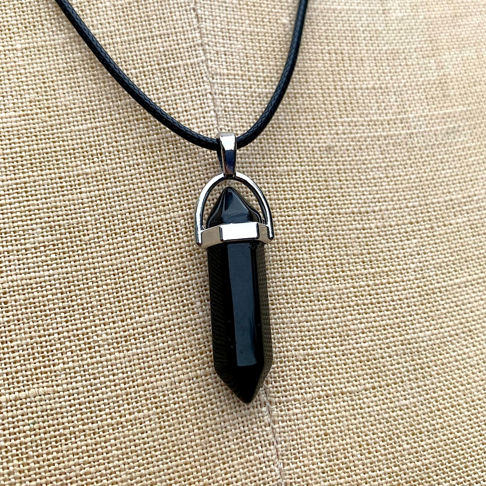 Handmade Obsidian/Onyx Stone Dagger Amulet Necklace
